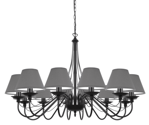 Duży czarny żyrandol w stylu prowansalskim i shabby chic.