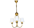Nieduży złoty żyrandol z białymi klosikami do pokoju, sypialni i jadalni.
